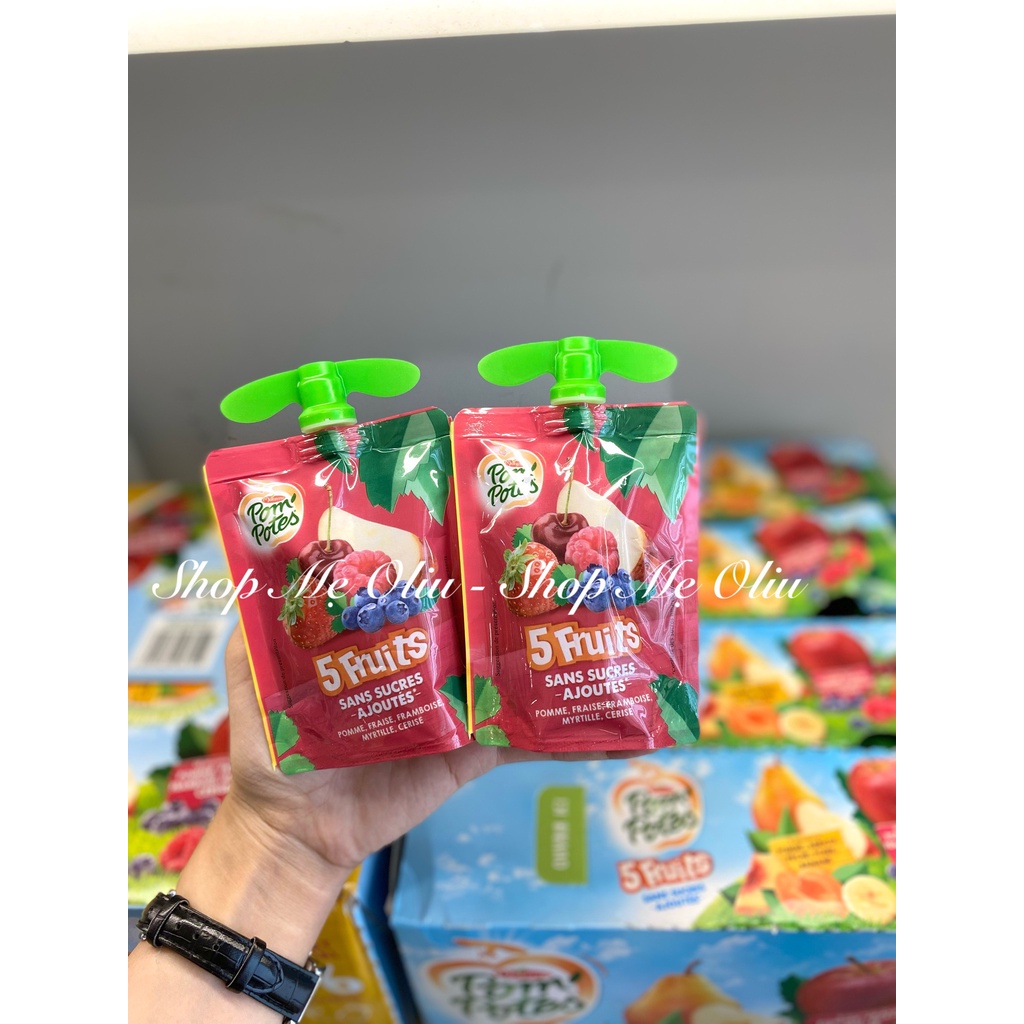 [HÀNG AIR-ĐỦ BILL] Sinh tố trái cây / Trái cây nghiền Materne Pom'Potes Pháp cho bé 6M+,người lớn,ko thêm đường 90g