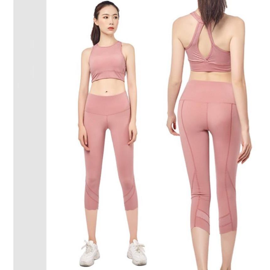 Set Bộ Tập Lửng Tập Gym Yoga Thể Thao Nữ Phối Bra Yếm Chất Thun Cotton Mềm Co Giãn Co Giãn Thấm Hút Mồ Hôi !