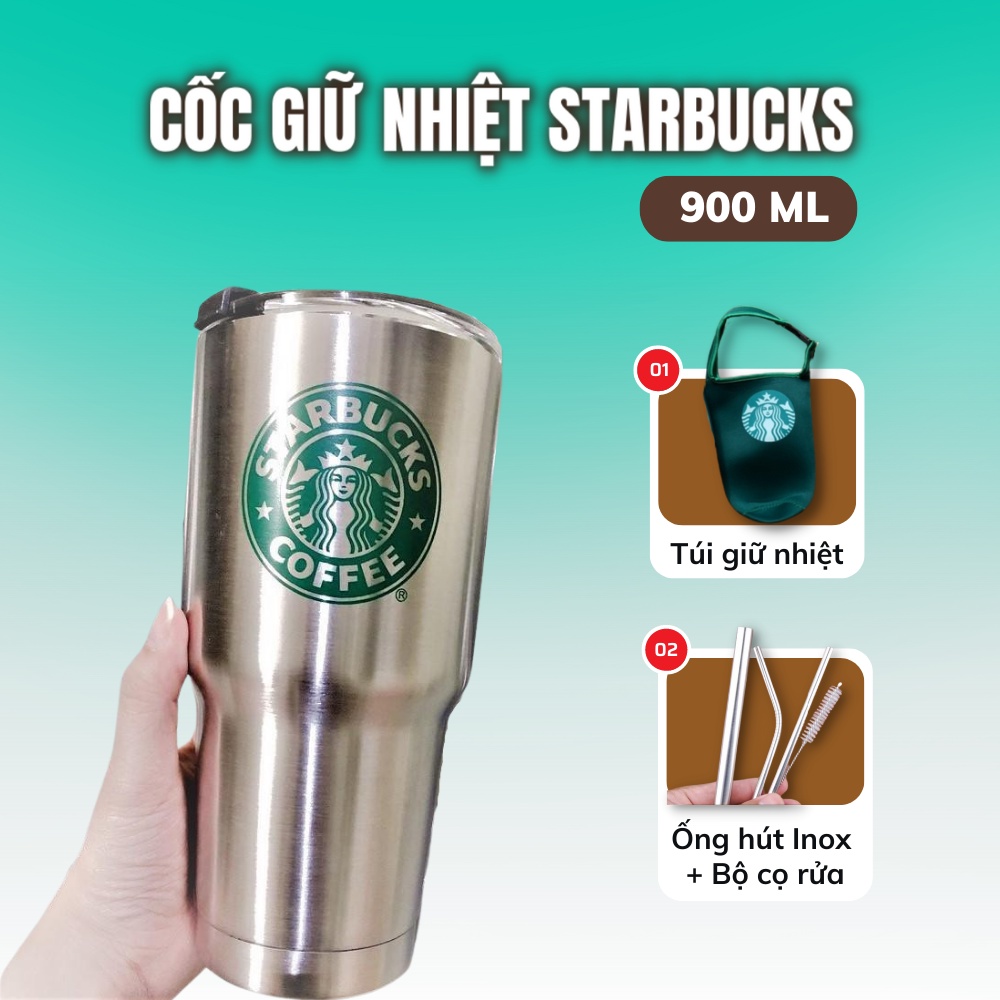 Cốc Giữ Nhiệt Thái Lan LOGO STABUCKS 900ml Chống Trào Tiện Lợi - Ly Giữ Nhiệt Tặng Kèm Full Bộ Phụ Kiện Ống Hút Và Túi