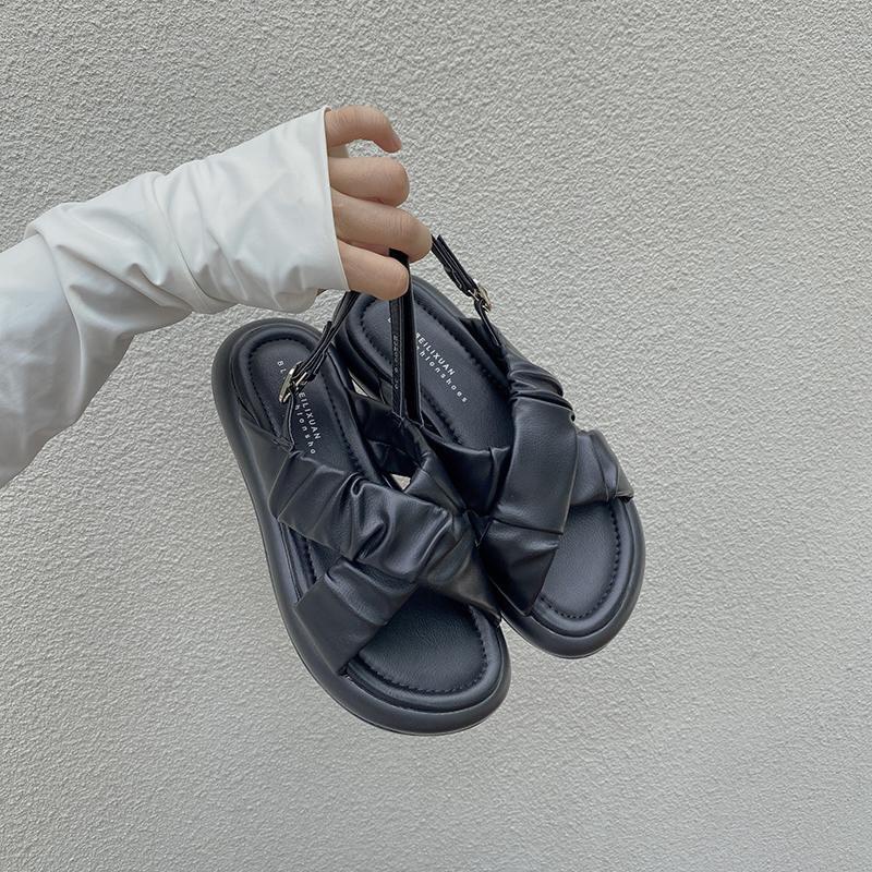 Dép sandal quai chéo da nhún nhẹ phong cách ulzzang thời trang nữ