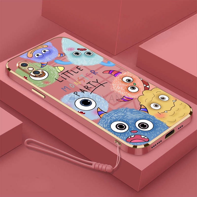 Ốp Điện Thoại silicone TPU Mềm Mạ Điện Họa Tiết Quái Vật Nhỏ Có Dây Đeo Cho iPhone x iPhone xs iPhone xs max
