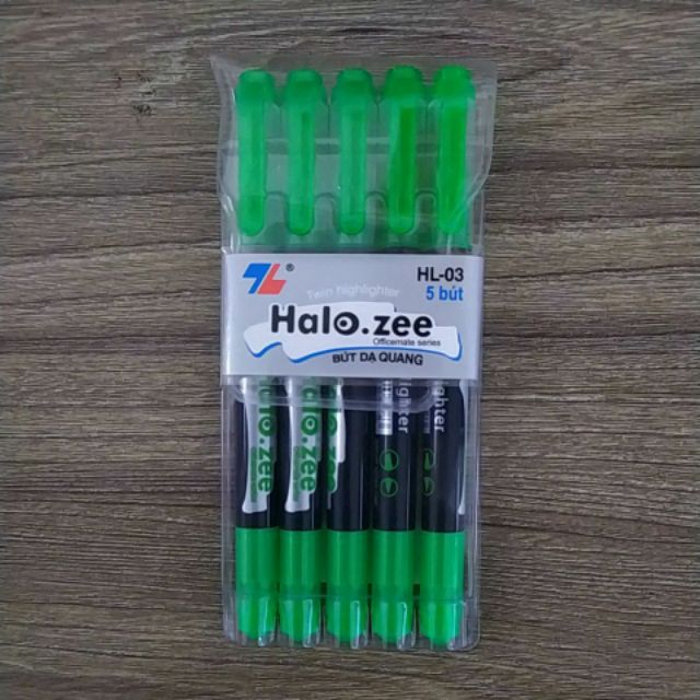 Vĩ 5 cây Bút dạ quang hai đầu Halo zee TL - HL03 ( vàng/hồng/cảm/xanh lá/xanh dương )