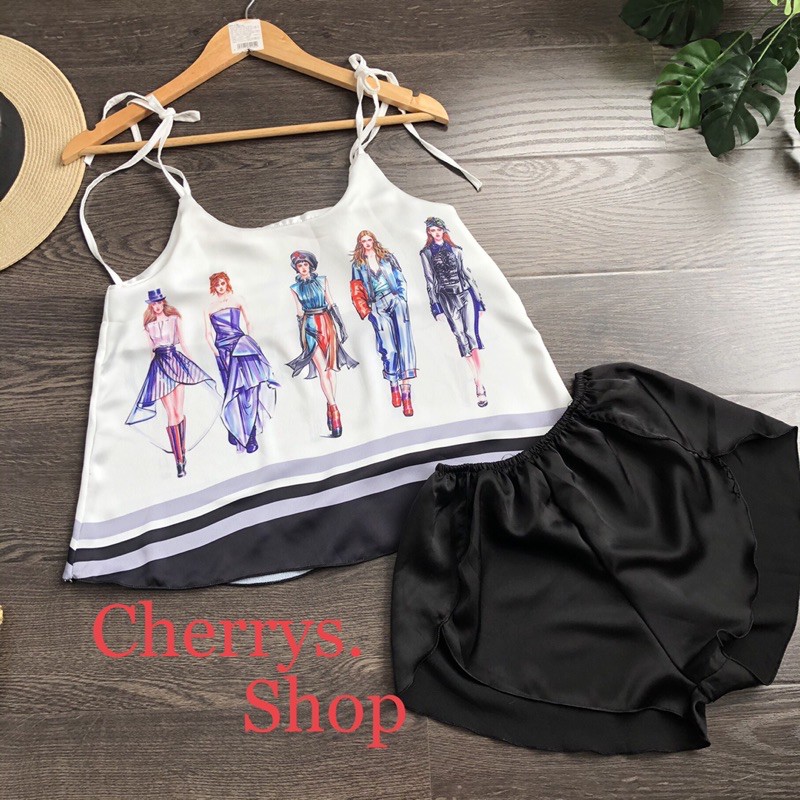 Đồ bộ áo hai dây đùi lụa satin cô gái fom dưới 55kg siêu hot