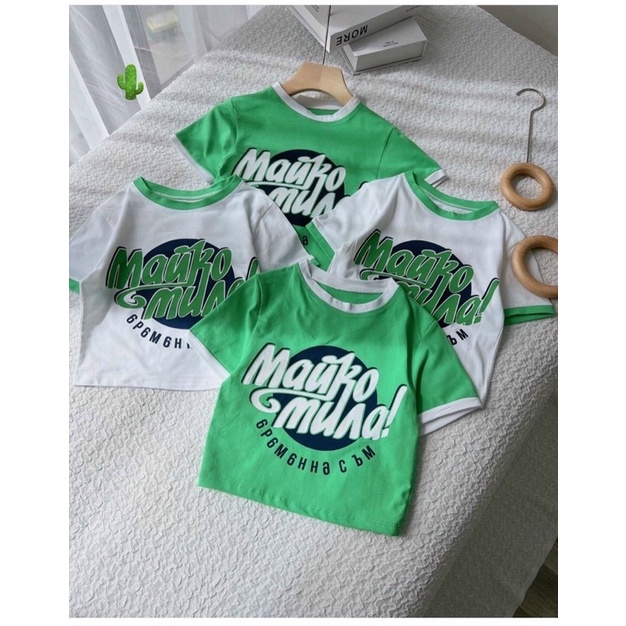 Áo croptop tay ngắn phối xanh xinh xẻo alohashop91