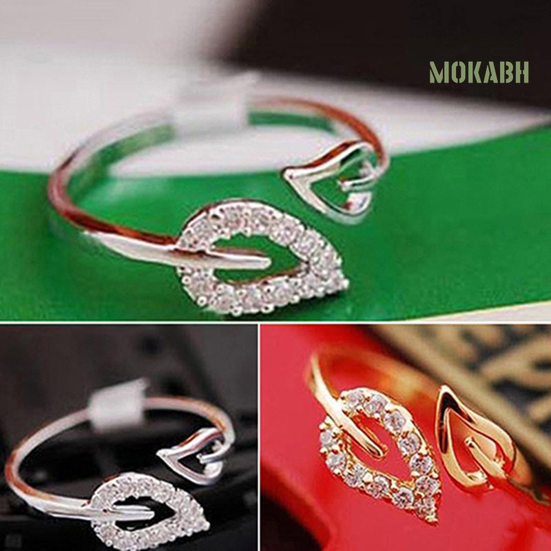 Nhẫn Hở Hai Chiếc Lá Đính Đá Thời Trang Dành Cho Nữ