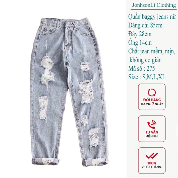 Quần baggy jean nữ JL JohnsonLi lưng cao dáng rộng,kết nút MS275