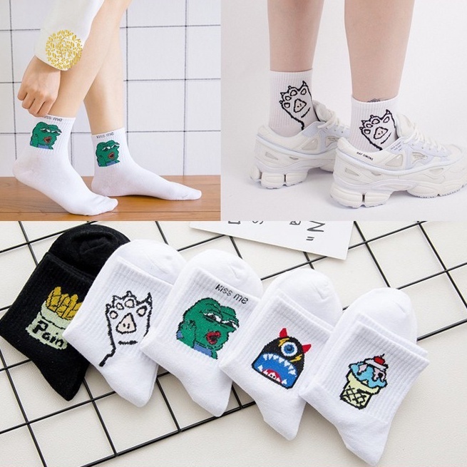 Vớ cổ cao Mivino phong cách Hàn Quốc in hình hoạt họa cực đẹp MM YKD