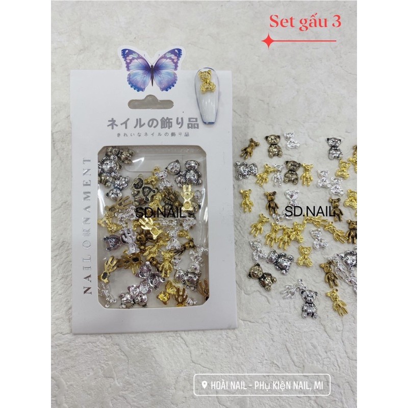 set charm gấu mix nhiều kiểu - phụ kiện nail giá rẻ