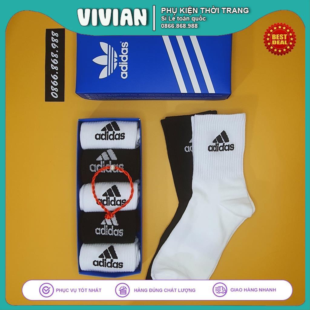 Tất Vớ ADIDAS CỔ LỬNG Hộp COMBO 5 đôi dệt kim cao cấp, Chất liệu 95% Cotton, kháng khuẩn, thấm hút mồ hôi cực hiệu quả