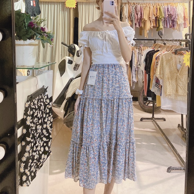 Chân váy hoa nhí midi bánh bèo xếp tầng Ulzzang style🌸 CV 6652 Hàng Quảng Châu