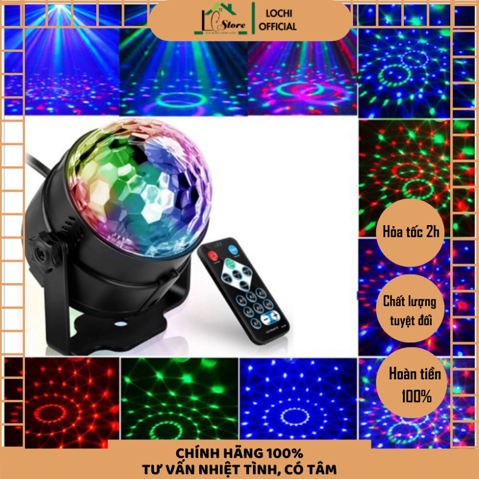 [ Hàng loại 1 - Có điều khiển ] Đèn LED xoay 7 màu vũ trường cảm ứng nhạc mini Lochi Store