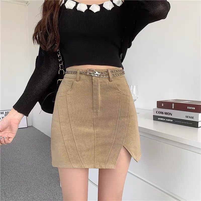 Chân váy kaki kèm dây xích 9053