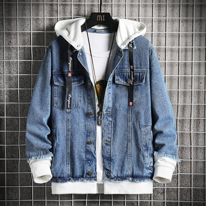 Jacket Jeans Men‘s Stitching Fashion Jacket Hooded Jacket JK1200