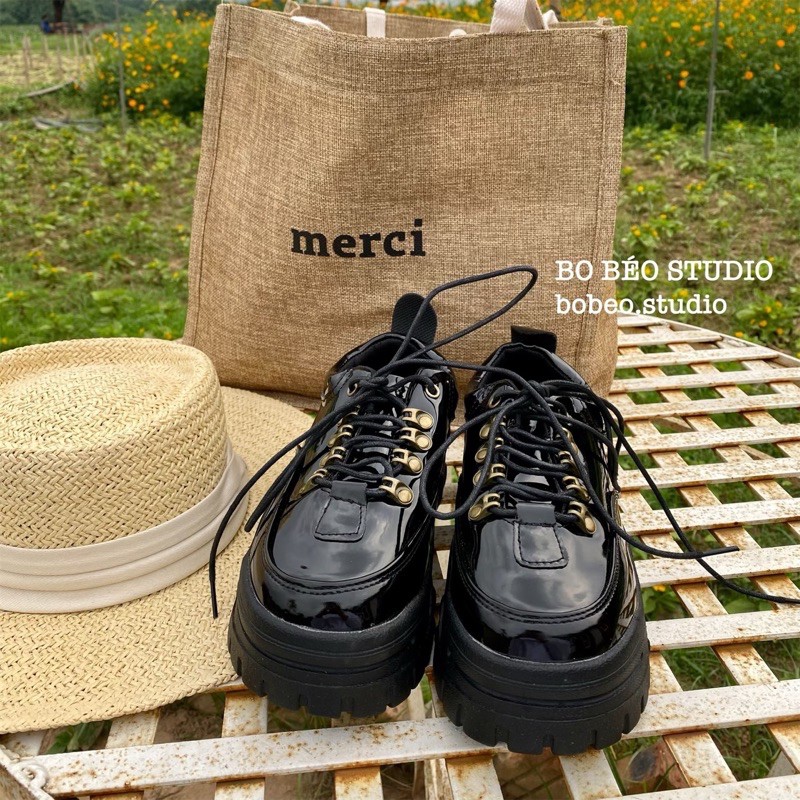(HÀNG CÓ SẴN) STRAP PLATFORM OXFORD SHOES - GIÀY ULZZANG ĐẾ BẰNG OXFORD ĐEN DA BÓNG ĐẾ CAO 5CMB7