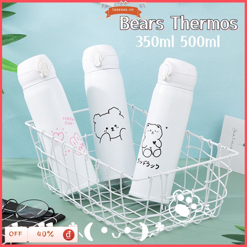 Cá Tuyết Bé Gái Lucky Giữ Nhiệt Thép Không Gỉ 304 Gấu Bình Giữ Nhiệt Thermos 350Ml/500Ml Cốc Nước Ấm Siêu Di Động Cốc Nước