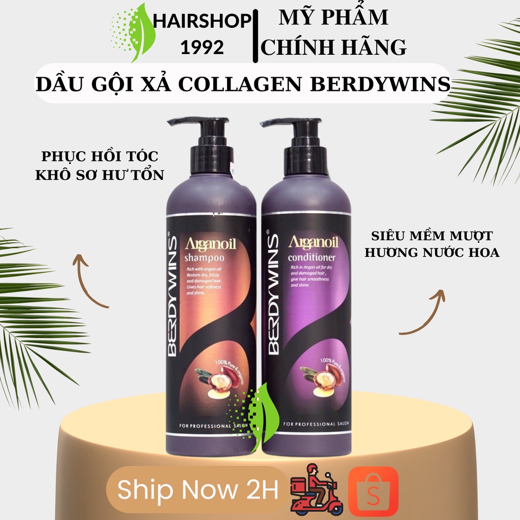 Dầu gội xả Collagen BERDYWINS Phục hồi tóc hư tổn – siêu mềm mượt | Bộ dầu gội xả Collagen BERDYWINS 500ml * 2