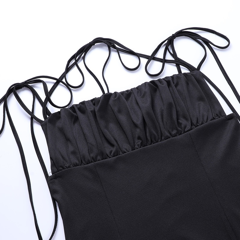 DUNEA Đầm hai dây lưng cao hở lưng xếp ly thời trang trẻ trung cho nữ