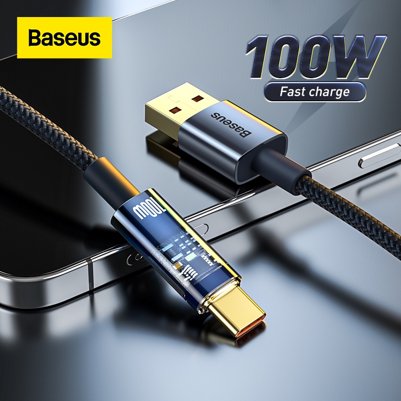 Dây sạc type c tự ngắt điện khi đầy pin Baseus 100w 6a - Cáp typec bọc dù dài 1m 2m dùng cho samsung xiaomi ...