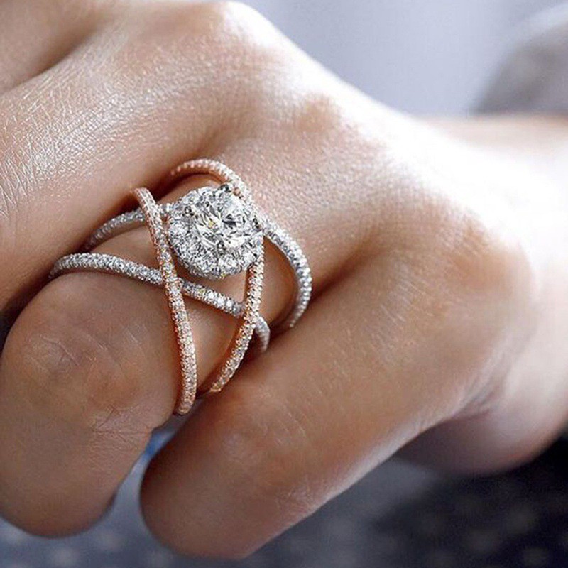 (MỚI) Nhẫn mạ vàng hồng đính đá zircon sang trọng