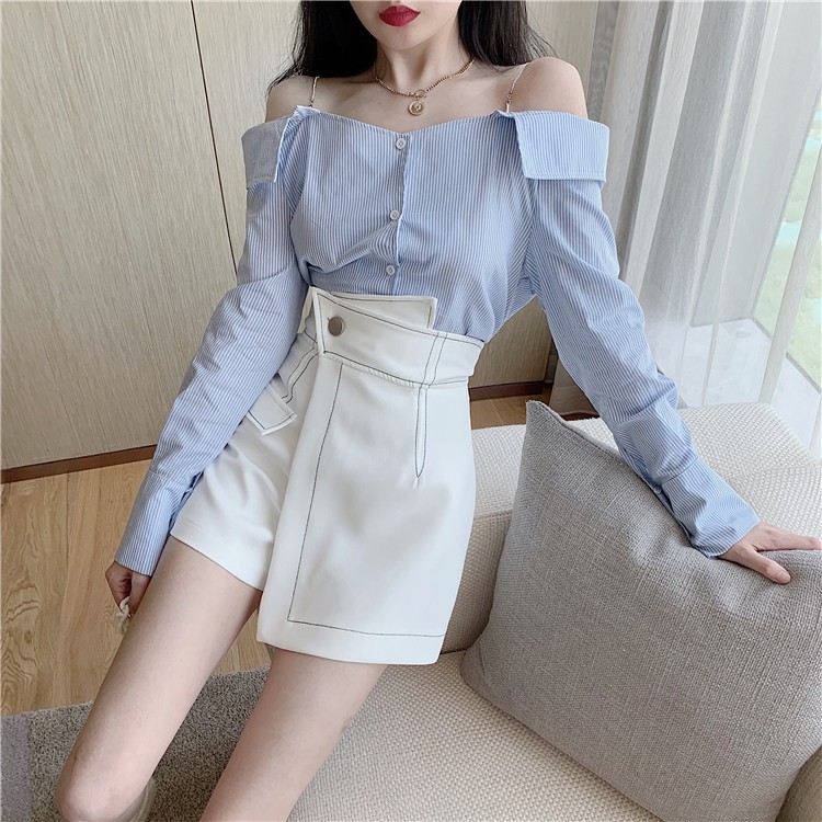 LEEVA - Quần giả váy đắp tà phối viền cá tính CV009