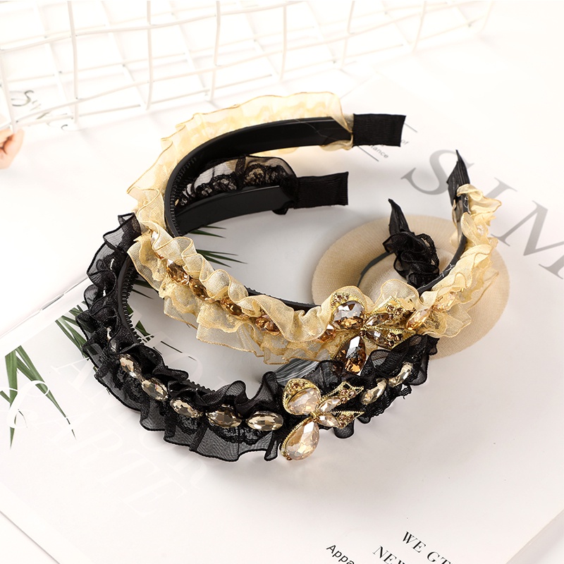Cài tóc Haimeikang vải organza bản rộng thắt nút đính đá quý và ngọc trai đơn giản gấp lại được cho nữ