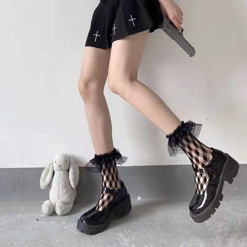 Vớ lưới ren xuyên thấu phong cách lolita gothic dành cho nữ