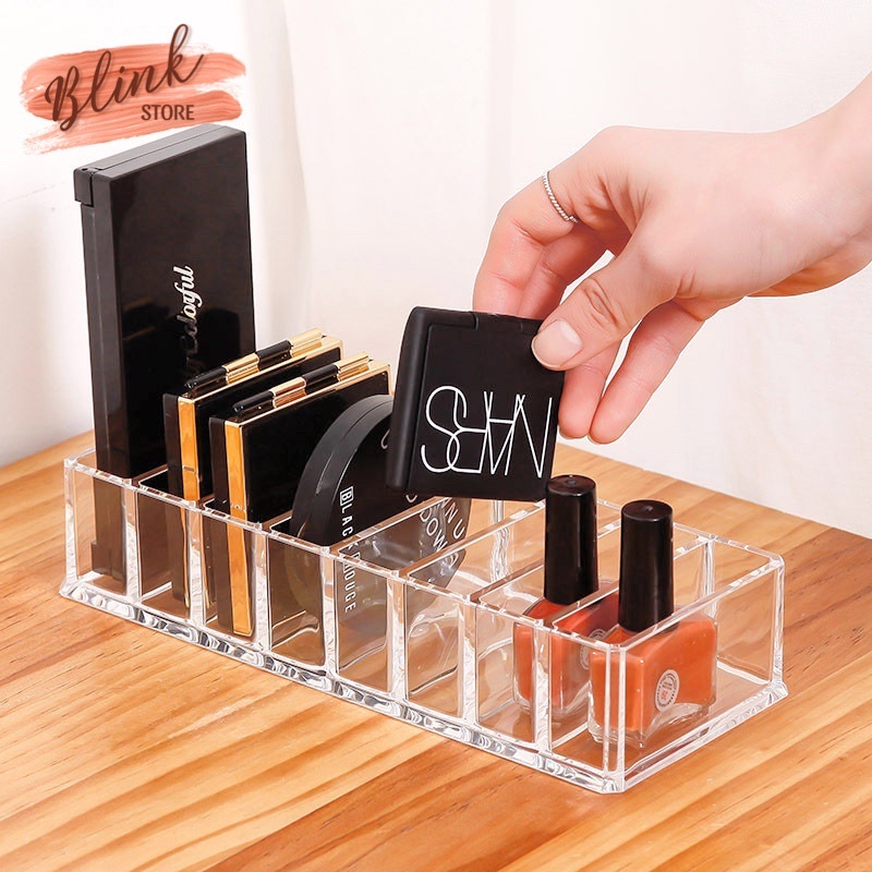 Khay đựng mỹ phẩm trong suốt, kệ son, phấn trang điểm 8 ngăn tiện lợi, gọn gàng chất liệu mica dày dặn
