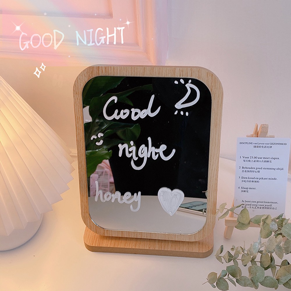 Gương gỗ trang điểm để bàn kèm bút Hàn Quốc  ♥️ URI DECOR ♥