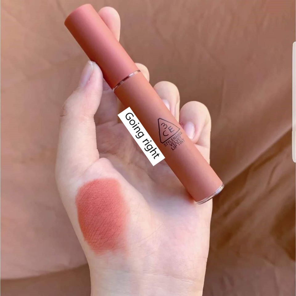 Son 3CE velvet lip tint màu cam hồng đất going right