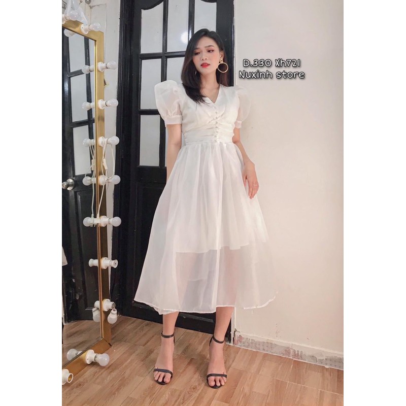 ĐẦM CỔ V PHỐI VOAN LƯỚI