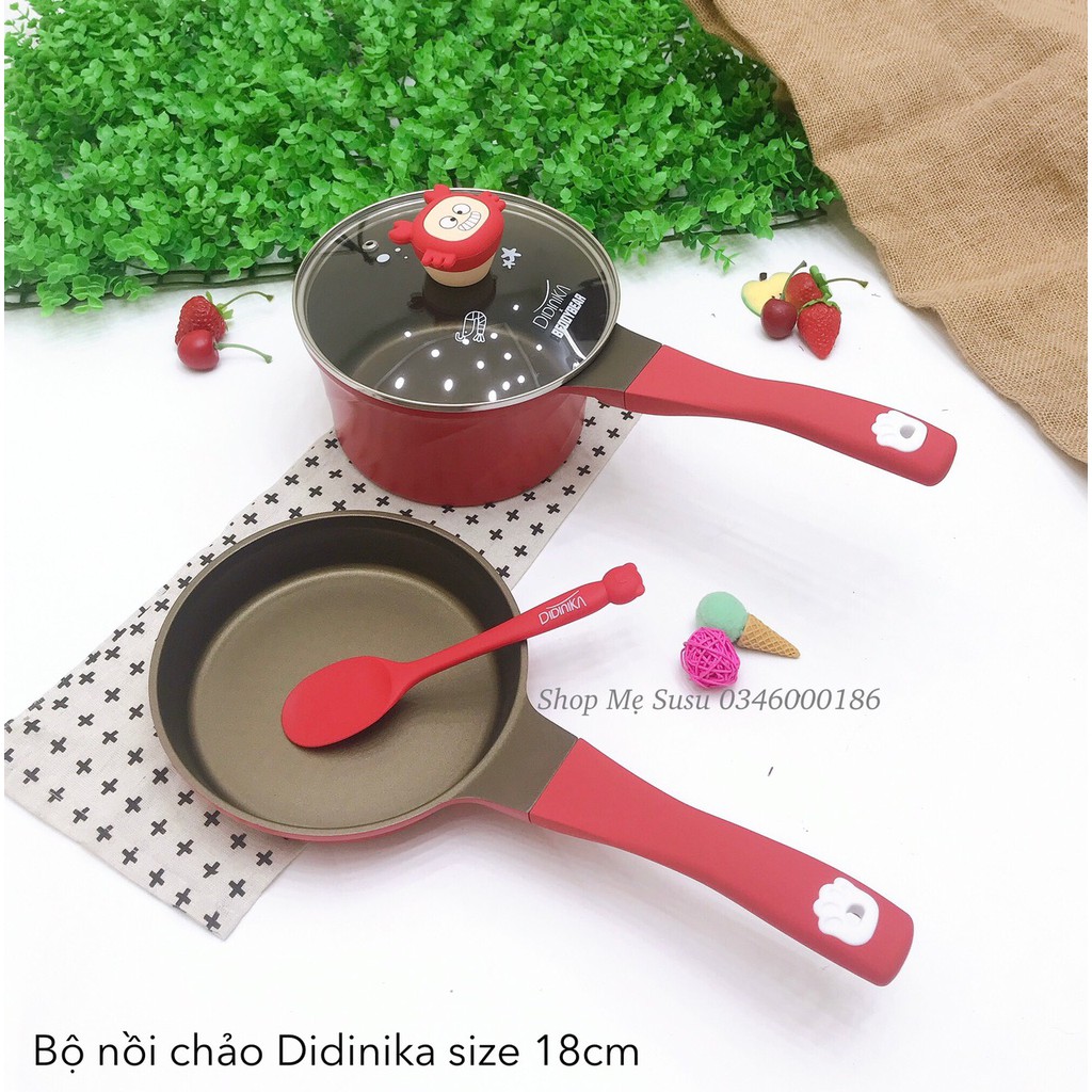 Bộ nồi chảo đá chính hãng Didinika nấu đồ ăn dặm cho bé size 18cm