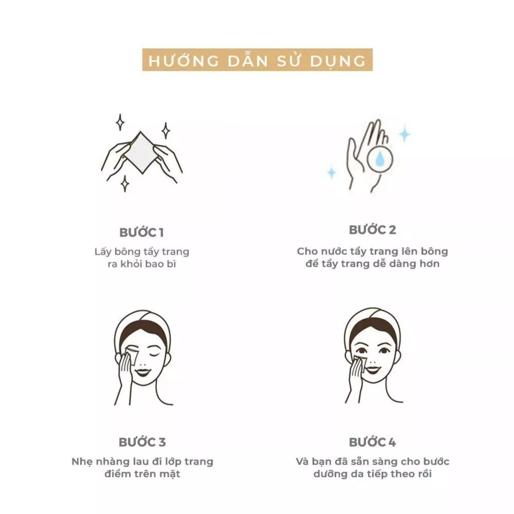Bông Tẩy Trang 222 Miếng, Cotton 3 Lớp Mềm Mịn Dai, Tẩy Trang Nội Trung Địa Lameila