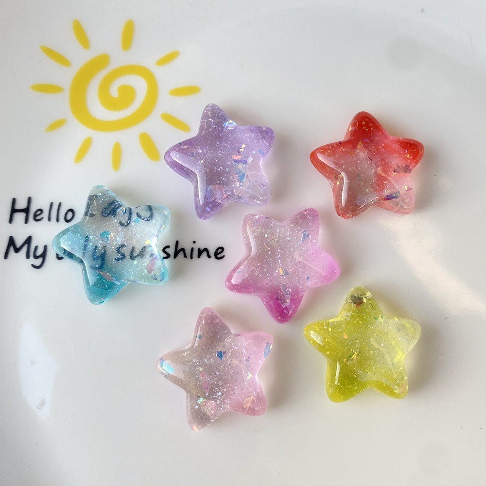 Charm (C444) slime/ Trang Trí [Ko Keo &amp; Nút] Ngôi Sao Màu Cầu Vồng Kim Tuyến (2.1x2.2cm) - Giá 1 cái