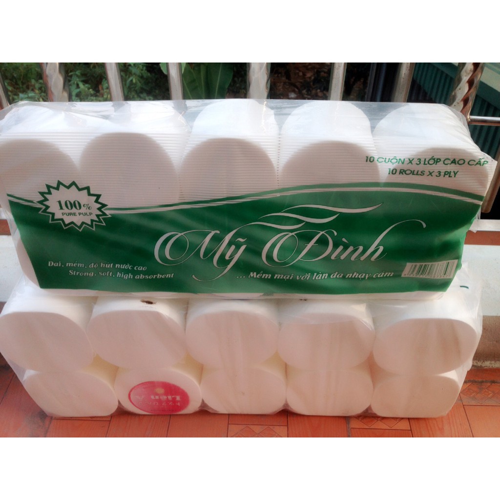 Giấy vệ sinh Mỹ Đình xanh 10 cuộn 3 lớp không lõi