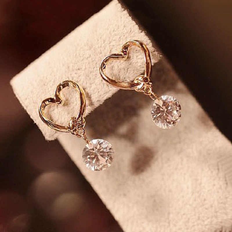 Bông tai dáng dài đính đá Zircon đơn giản