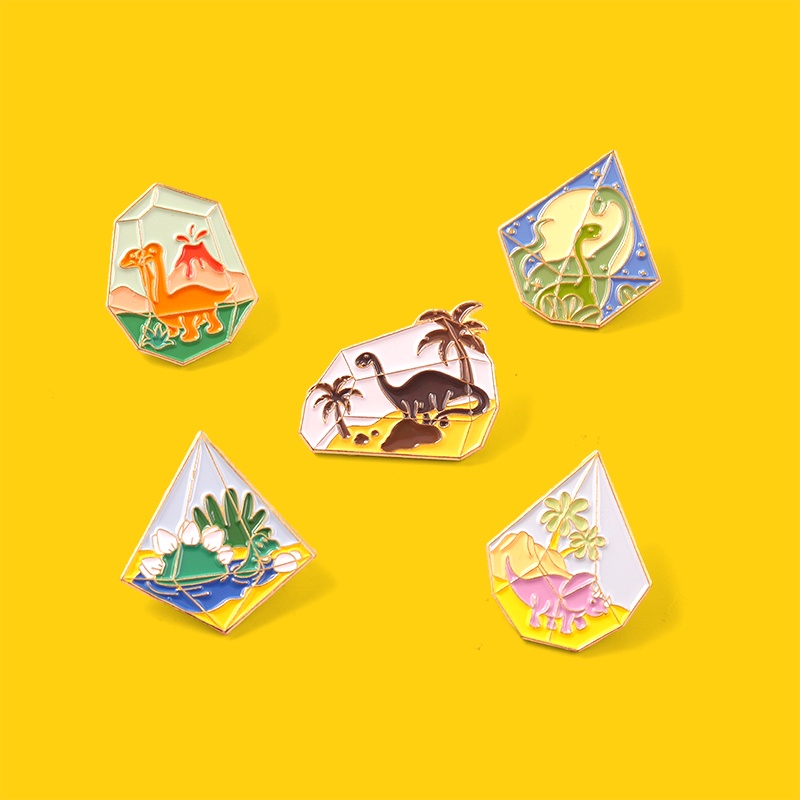 Ghim cài áo QIHE JEWELRY phối hình khủng long hoạt hình dễ thương 5 kiểu tùy chọn