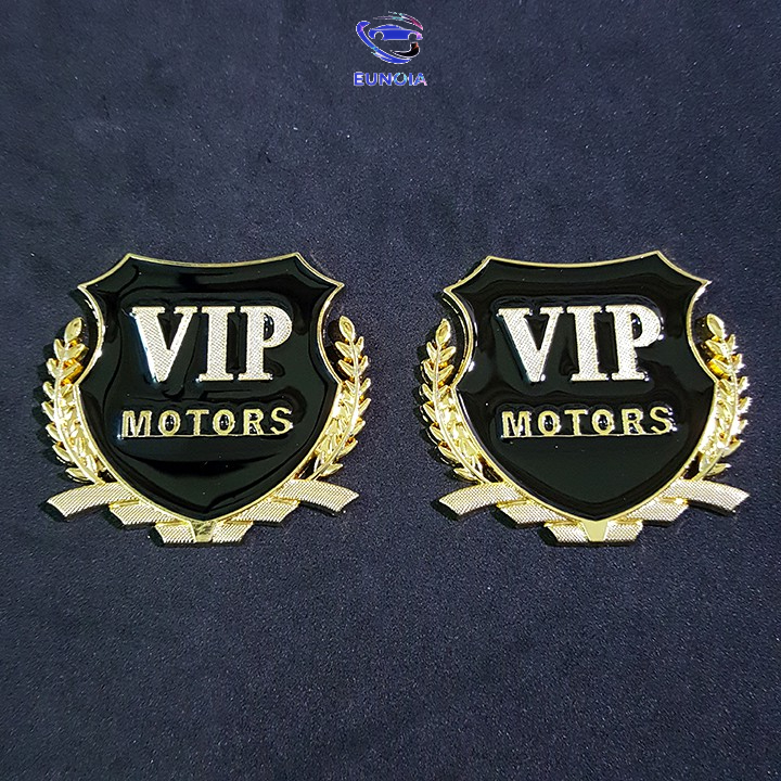 Bộ 2 miếng dán logo kim loại chữ VIP MOTOR bông lúa - trang trí ô tô