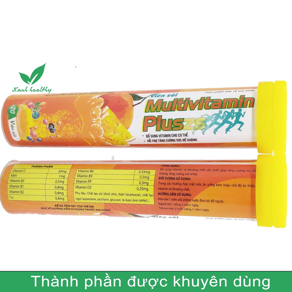 Viên sủi Cam Multivitamin PLUSZS - Bổ sung 10 loại vitamin thiết yếu cho cơ thể giúp tăng cường sức đề kháng- tuyp 20v