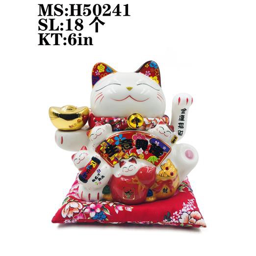 [Big Sale] Mèo Thần Tài Sứ , Mèo May Mắn Maneki Neko cao 16cm . Vẩy Tay Gọi Khách BÁT PHƯƠNG KHAI TÀI