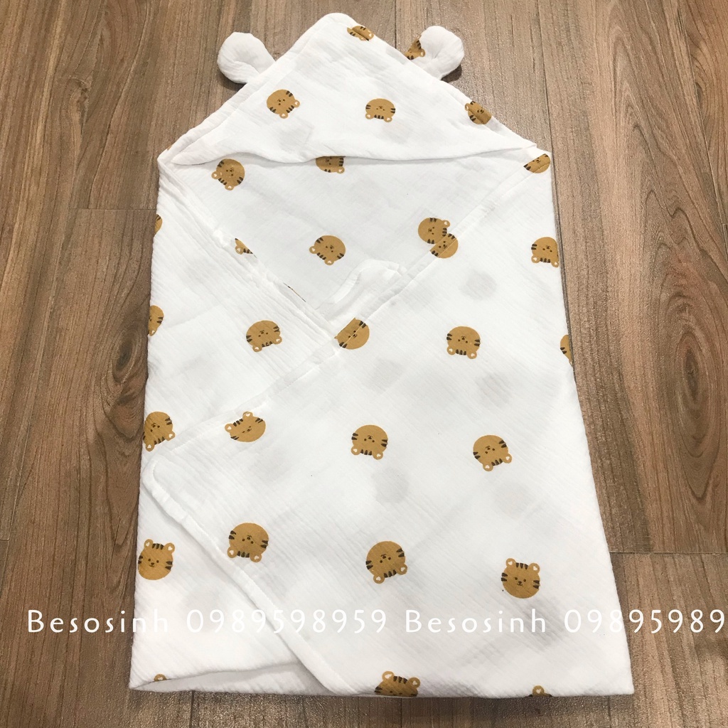 Combo chăn- gối- liền chặn - yếm -khăn sữa -gối chống trào hổ nâu cho bé cao cấp xô muslin