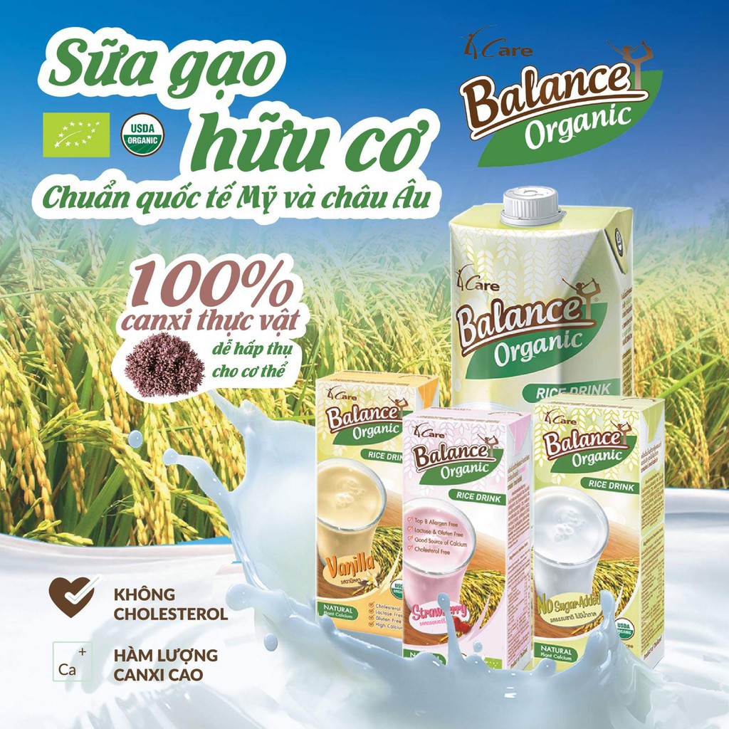 [Mã 267FMCGSALE giảm 8% đơn 500K] [Date 06,10/2022] Sữa gạo hữu cơ và sữa ngũ cốc hữu cơ 4Care Balance Organic, 180ml