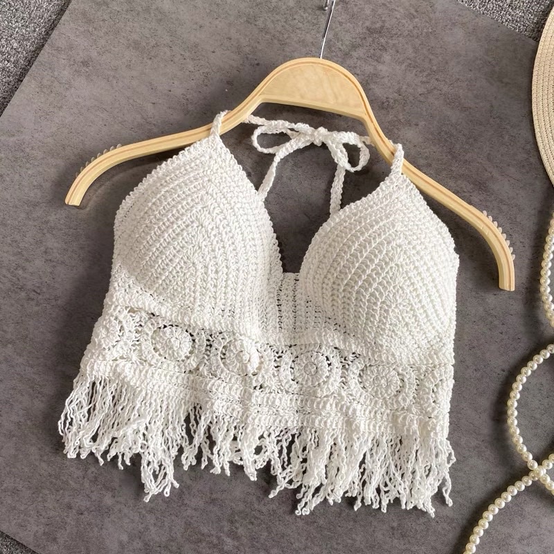 Áo bra đan móc kiểu tua rua gấu  401#