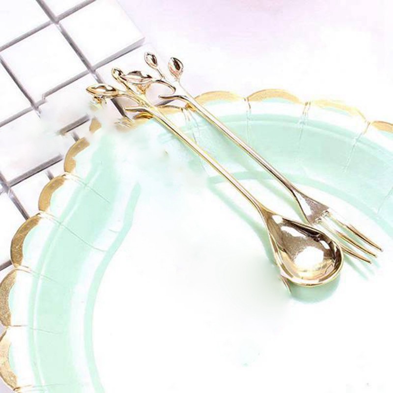 Tableware Gold Leaf Coffee Spoon Fork 4 Forks), 4.7 In