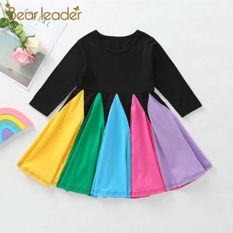 BEAR LEADER Đầm Dài Tay Nhiều Màu Sắc Thanh Lịch Thời Trang Mùa Thu Mới Cho Bé Gái
