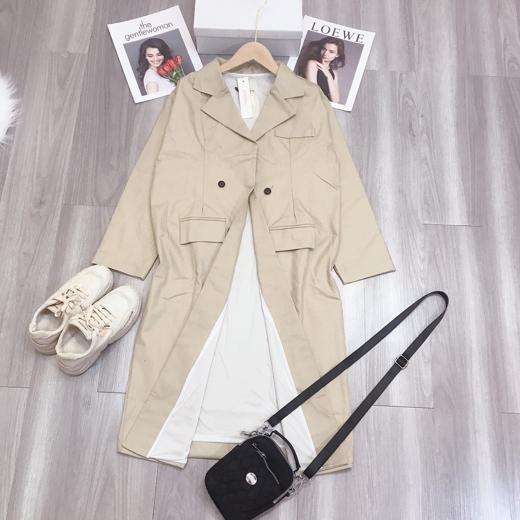 Áo Khoác Mangto Nữ Dáng Dài 🦋 Áo Măng Tô Kaki Lót Lụa 2 Lớp Cúc Cài Cổ Bẻ LONA CLOTHES | BigBuy360 - bigbuy360.vn