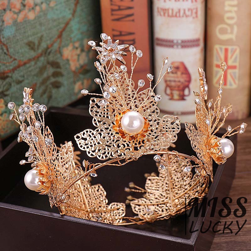 Vương miện thời trang bằng hợp kim hình lá đính pha lê cao cấp