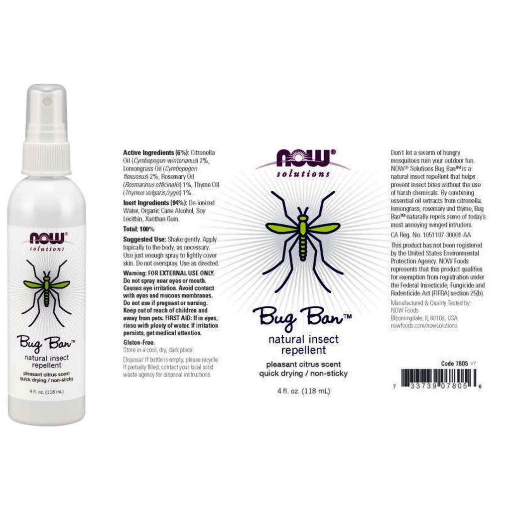 Now Bug Ban Chai Xịt Chống Muỗi Bảo Vệ Da Ngăn Ngừa Côn Trùng Đốt Now Solution Bug Ban 118ml