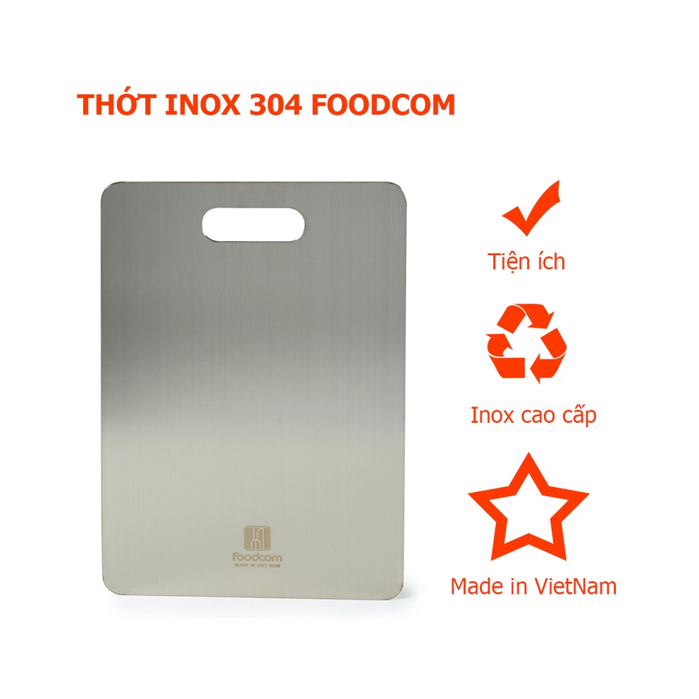 Thớt inox 304 Foodcom kích thước 23 x 30 cm kháng khuẩn bảo vệ sức khỏe gia đình