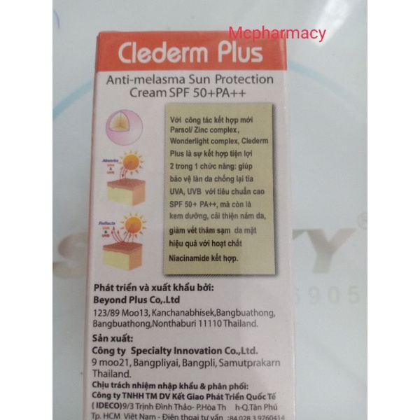 Kem chống nắng Clederm Plus SpF 50+ 2 in 1 cải thiện nám, sạm da