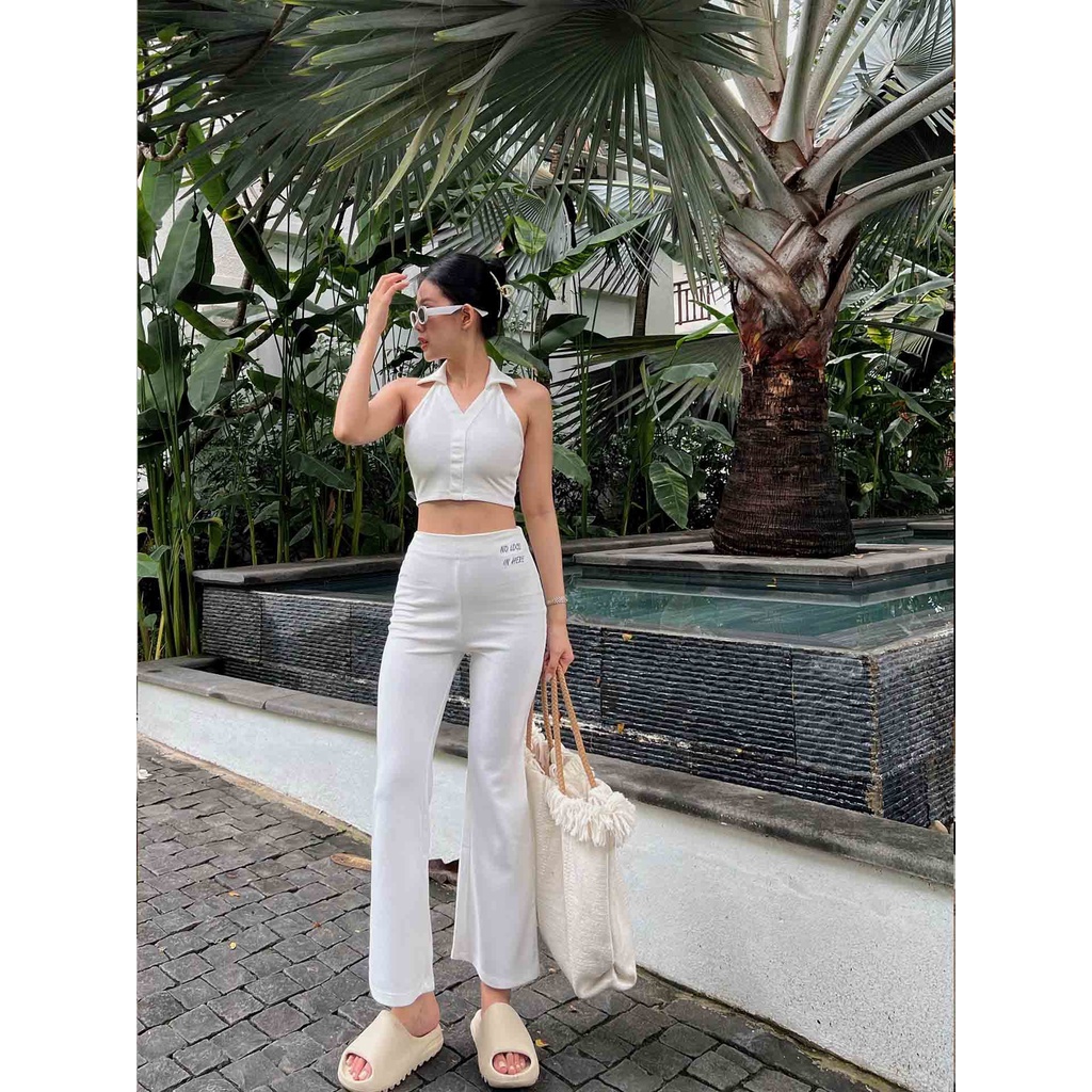 Set Nữ Áo Halter - Flair Pant , Chất Vải Thun Pique Thoải Mái , WSB001-05 ,SOMEHOW